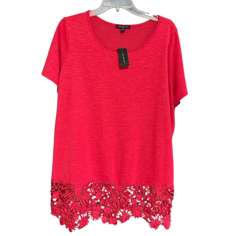 New Lane Bryant Red Lace Trim Short Sleeve Top T Shirt Tunic Size 18 20 NWT
